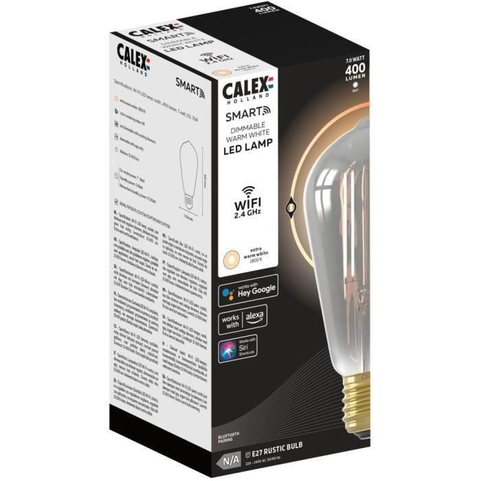 Bombilla LED E27 - CALEX - SMART ST64 - Filamento recto - 7 W - 400 lm - 1800 K - Regulable - Ahumada 1