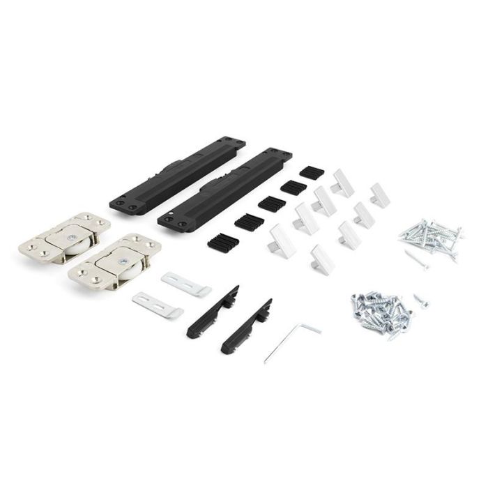 Terno Kit Herrajes Puerta Corredera Living Base Fluid para 1 Puerta 60kg con Amortiguación Silenciosa. Acabado Plata Mate.
