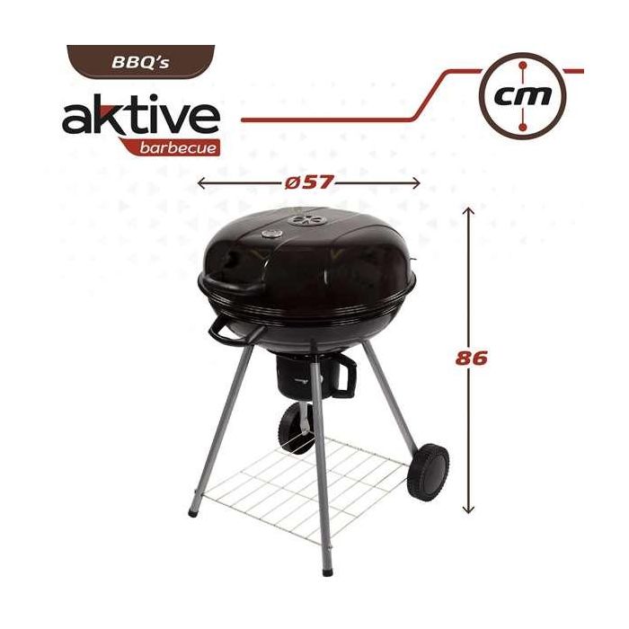 Barbacoa de Carbón con Ruedas Aktive Aluminio Metal esmaltado textileno 57 x 86 x 57 cm Negro 2