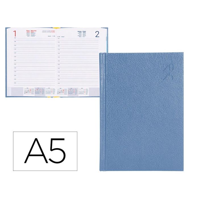 Agenda Encuadernada Liderpapel Corfu A5 2025 Dia Pagina Color Azul Claro Papel 60 gr