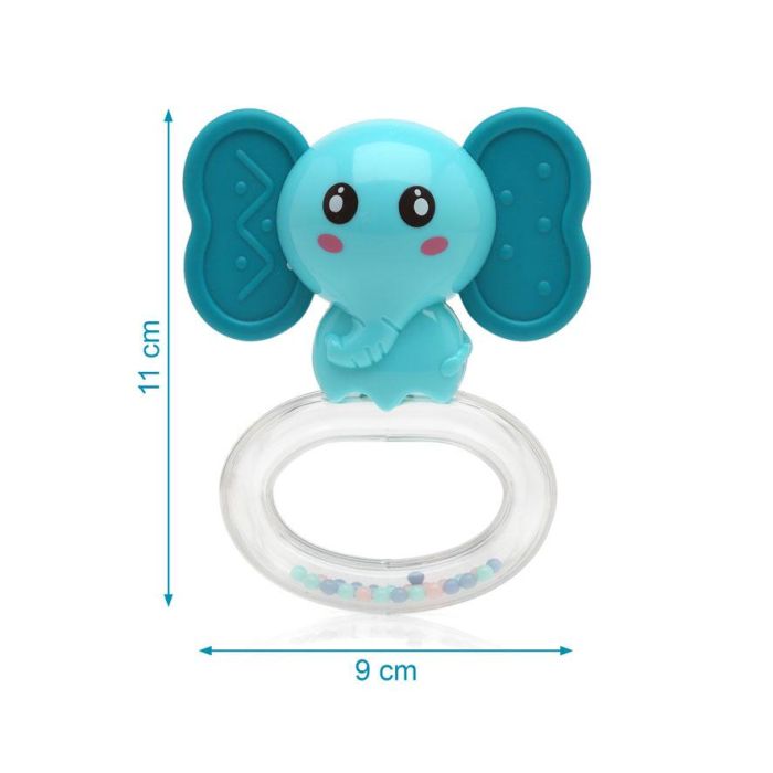 KioKids Mordedor Sonajero Elefante de Silicona para Bebés +3 Meses | Alivio Dentición Encías - Estimula Tacto, Vista, Oído | Azul 4