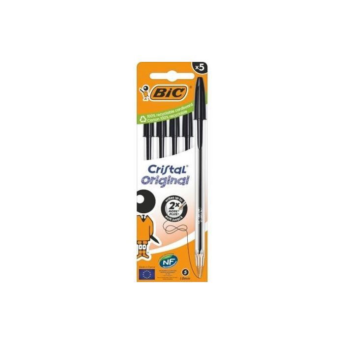 Caja de Bolígrafos de Tinta de Aceite Bic Cristal Original 516345/ 5 unidades/ Negros Caja de Bolígrafos de Tinta de Aceite Bic Cristal Original 516345/ 5 unidades/ Negros