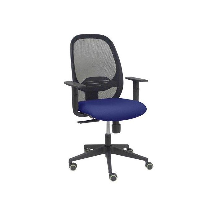 Silla Piqueras Y Crespo Cilanco Negra Uso Intensivo Brazos Regulables Mecanismo Sincro Con Regulador De Tension Refuerzo Lumbar Regulable Ruedas Parquet Respaldo De Malla Negra Y Asiento Tapizado Bali Azul Marino