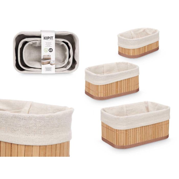 Kipit Set 3 Organizadores de Bambú Blancos - 3 Tamaños (Grande: 24x11x15 cm, Mediano: 20x12x9 cm, Pequeño: 17x10x17 cm) (12 Unidades)