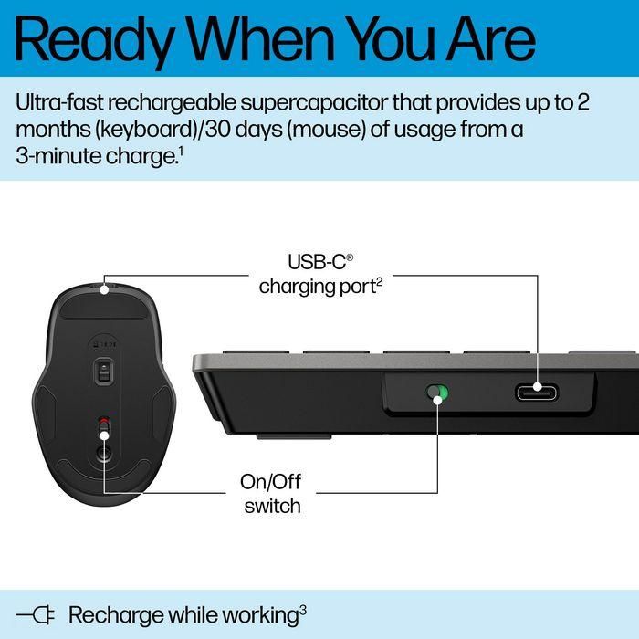 HP 725 Multi-Device Rechargeable Wireless Keyboard and Mouse Combo 4 HP 725 Multi-Device Rechargeable Wireless Keyboard and Mouse Combo 4
