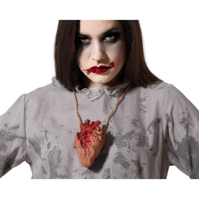 Collar Corazón Humano Ensangrentado 48 cm Halloween Disfraz Gore