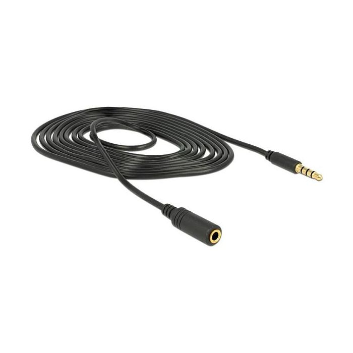 Delock 84667 Cable de Audio 3.5mm Macho a Hembra, Conectores Bañados en Oro, Longitud 2 Metros, Color Negro 1