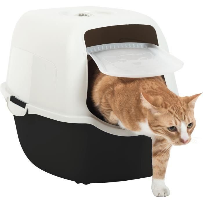 Rotho Mypet Bandeja Sanitaria Eco para Gatos con Filtro de Carbón Activo y Puerta, Grande, Profunda, Plástico Reciclado Negro Blanco 1