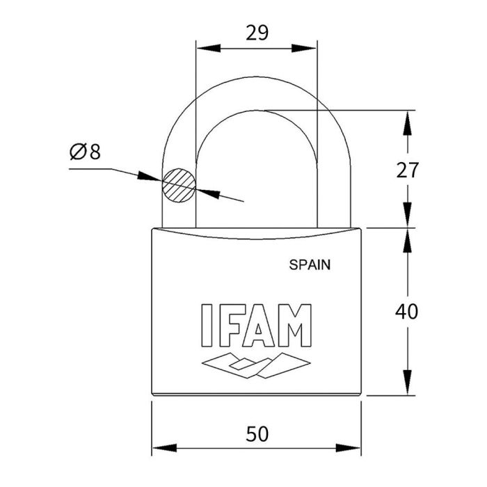 Candado inox. 50 inoxidable 50mm con 2 llaves. arco normal. ifam 4