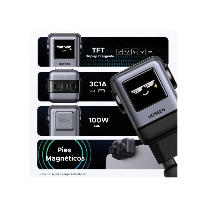 UGREEN 45515B Cargador USB-C 100W Carga Rápida GaN para Portátil, Teléfono Móvil, Batería Portátil, Gris UGREEN 45515B Cargador USB-C 100W Carga Rápida GaN para Portátil, Teléfono Móvil, Batería Portátil, Gris
