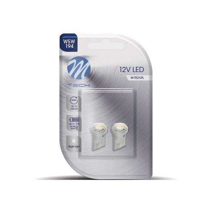 M-Tech MTECLB040W Blister 2x Lámparas LED W5W 12V 0.24W Blanco con Casquillo W2.1x9.5d SMD5050 para Posición e Interior