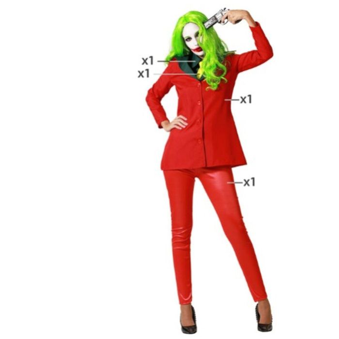Disfraz de Payaso Rojo Tenebroso para Mujer Adulta XS-S con Chaqueta, Pantalón, Corbata y Cuello - Ideal Halloween, Circo Oscuro Disfraz de Payaso Rojo Tenebroso para Mujer Adulta XS-S con Chaqueta, Pantalón, Corbata y Cuello - Ideal Halloween, Circo Oscuro