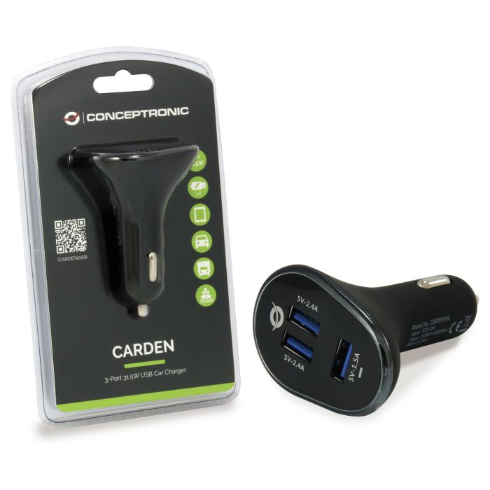 Conceptronic KFZ-Ladegerät 3-Port 3xUSB-A 31.5W sw Cargador de Coche Negro 4