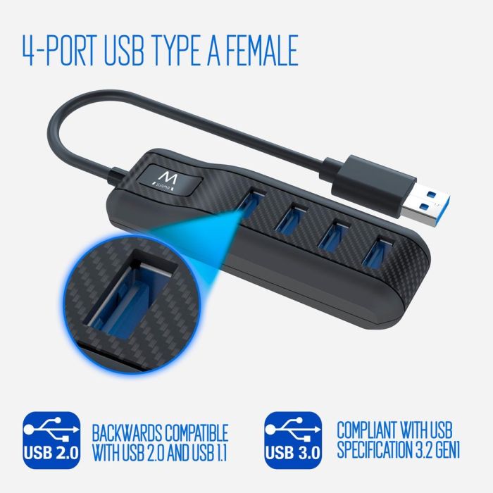 Ewent EW1138 Hub Usb 4 Puertos Usb 3.1 Gen1 (Usb 3.0) Negro