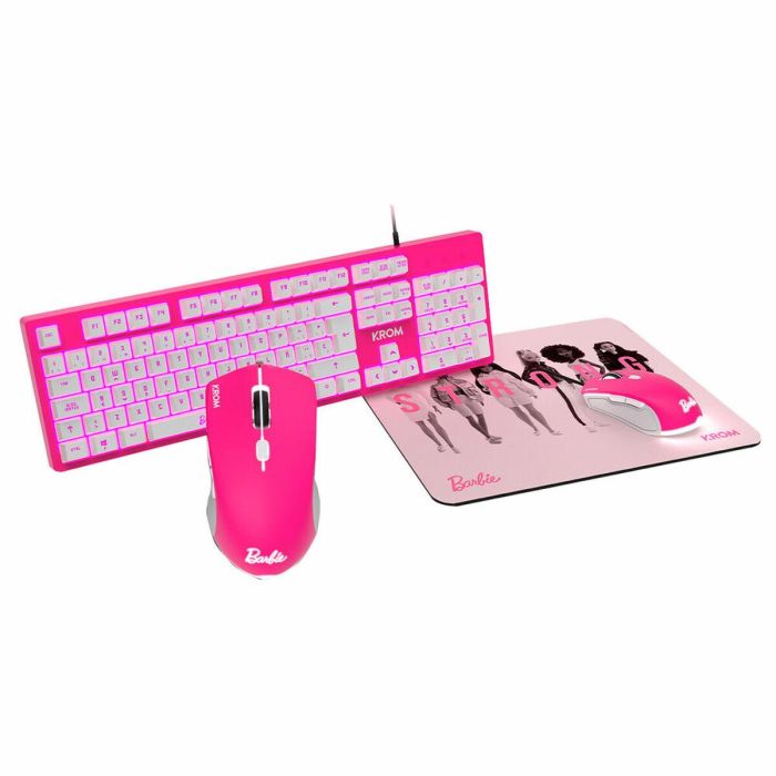 Teclado y Ratón Gaming Krom KANDY BARBIE Rosa QWERTY Teclado y Ratón Gaming Krom KANDY BARBIE Rosa QWERTY