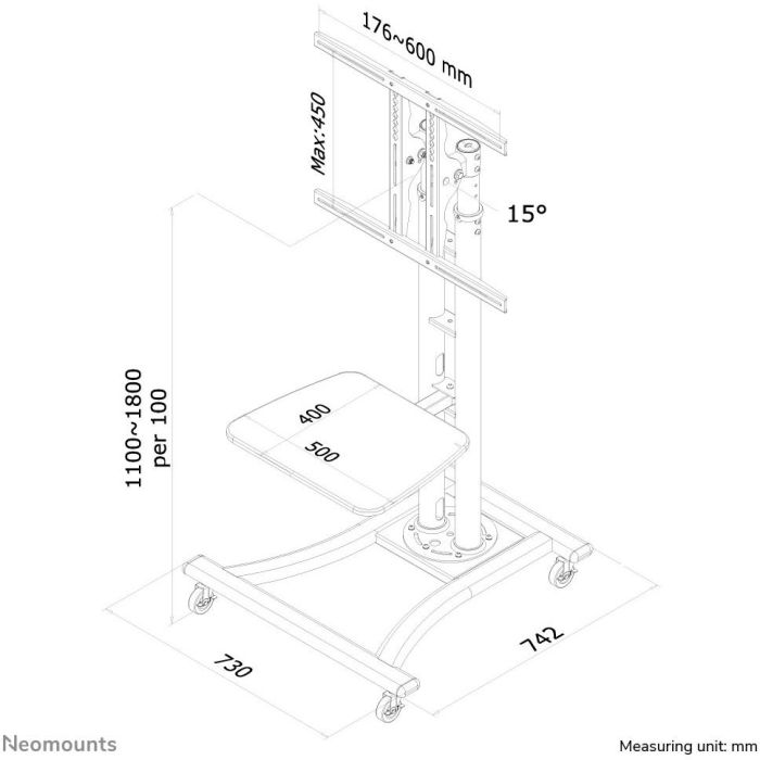 Mobiler Bodenständer für Flachbild-Fernseher bis 70" (178 cm) 50KG PLASMA-M1800E Neomounts 5