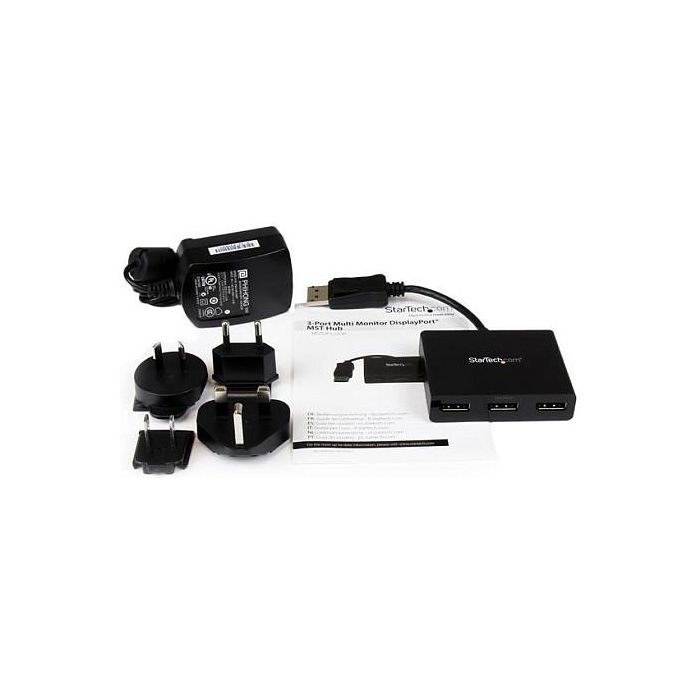 StarTech 3-PORT DisplayPort 1.2 MST Hub Divisor de 3 Monitores DP a 2x DisplayPort 4K 30Hz 1x DisplayPort 1080 Alimentado por USB Windows Solo Negro 3