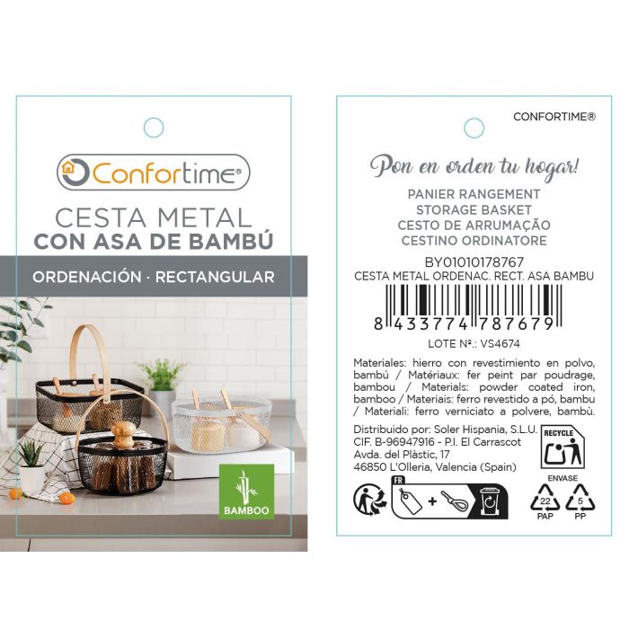 Confortime Cesta de Metal Rectangular con Asa de Bambú para Organización 23,5 x 19 x 10,4 cm (12 Unidades) 6