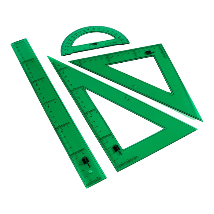 Liderpapel Juego de Reglas y Escuadra de 30 cm, Cartabón, Semicírculo en Petaca Plástica Verde 3