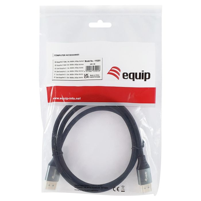 EQUIP Cable DisplayPort 2.1 Premium 119281, 1m, Macho a Macho, 16K/60Hz, 54Gbps, HDR, HDCP 2.3, Negro/Plata 4