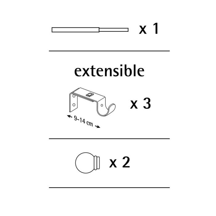 Cintacor Kit Barra Cortina Doble Báculo Metal Negro 19mm Extensible 160-300cm 2