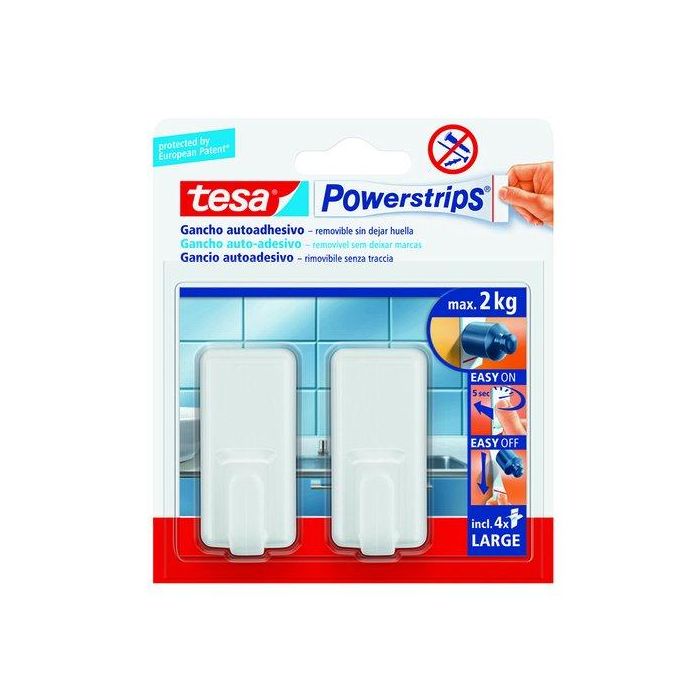 Tesa Powerstrips Classic Blanco 58010 - Colgador sin herramientas hasta 2kg