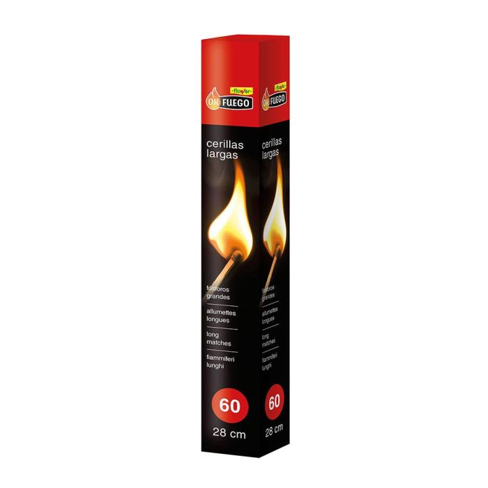 Flower Cerillas largas 28 cm para encender barbacoas y chimeneas, 60 unidades