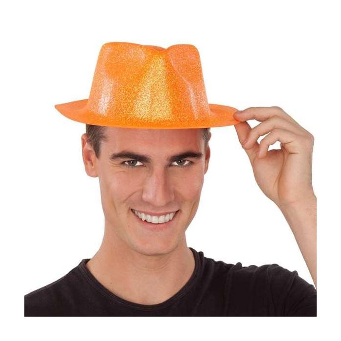 Sombrero plástico glitter naranja