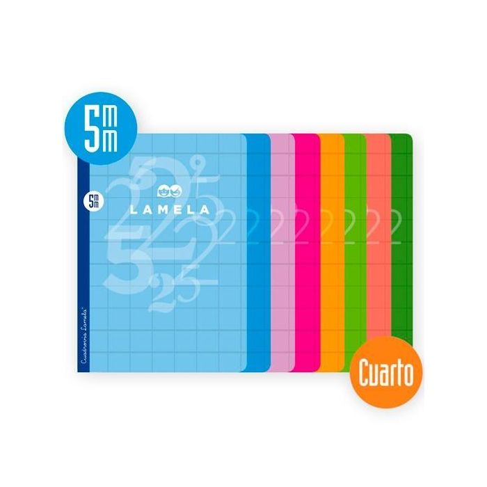 Lamela Libreta Grapada A4 50 Hojas 70g Cuadrovía 5mm Cubierta Básica Surtido de Colores (10 Unidades) (10 Unidades)
