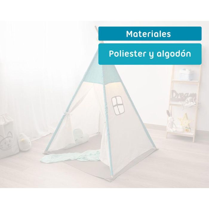 KioKids Teepee Azul para Niños +0 Meses - Tienda de Juego Plegable con Ventana y Puerta - Algodón/Poliéster 4