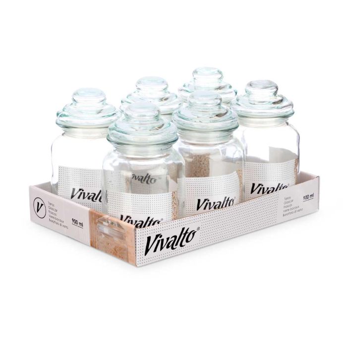 Tarro Redondo Liso Tapa Cristal 900Ml Vivalto 11X18CM (12 Unidades) 2 Tarro Redondo Liso Tapa Cristal 900Ml Vivalto 11X18CM (12 Unidades) 2