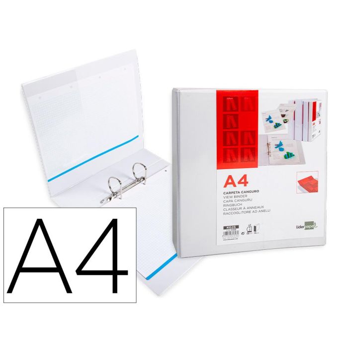 Carpeta Canguro 2 Anillas Mixtas 55 mm Liderpapel A4 Plastico Blanca