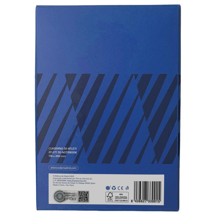 Atlético de Madrid Cuaderno A5 Escudo 3D, 120 Hojas Lisas, Color Azul Oficial