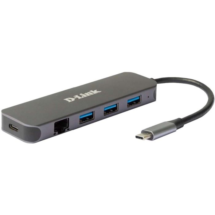 D - link Hub USB-C 5 en 1 con Gigabit Ethernet, 3 puertos USB 3.0, Carga 60W, Compatible con Mac/Windows/Linux - DUB-2334