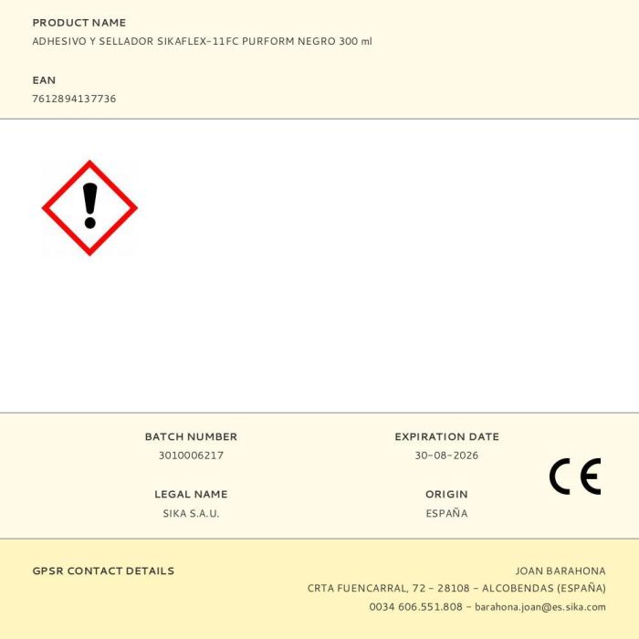 Sika Adhesivo y sellador sikaflex-11fc purform negro 300 ml para juntas, interior/exterior 1 Sika Adhesivo y sellador sikaflex-11fc purform negro 300 ml para juntas, interior/exterior 1