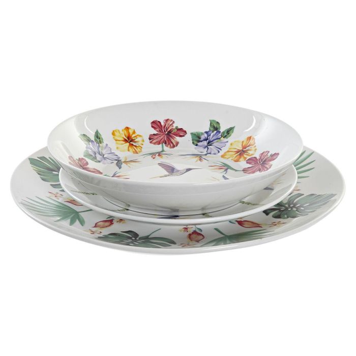 Vajilla Tropical DKD Home Decor Multicolor Blanco 27 x 2.5 x 27 cm Set de 18 2 Vajilla Tropical DKD Home Decor Multicolor Blanco 27 x 2.5 x 27 cm Set de 18 2