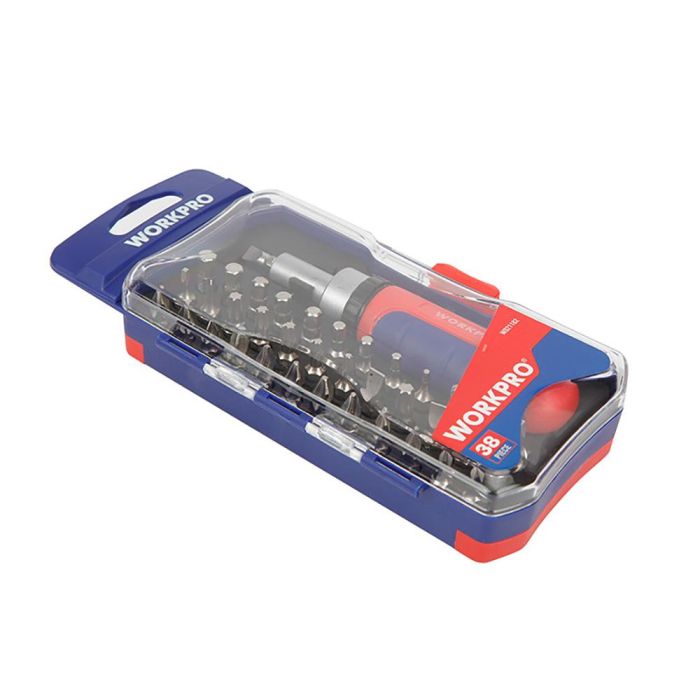 Workpro Destornillador de carraca 38 piezas con puntas planas, Phillips, cuadradas, Pozidrive, Torx y Allen 2 Workpro Destornillador de carraca 38 piezas con puntas planas, Phillips, cuadradas, Pozidrive, Torx y Allen 2