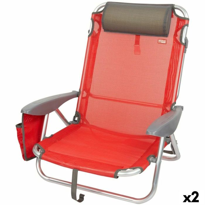 Silla Plegable con Reposacabezas Aktive Menorca Rojo 51 x 76 x 45 cm (2 Unidades) Silla Plegable con Reposacabezas Aktive Menorca Rojo 51 x 76 x 45 cm (2 Unidades)