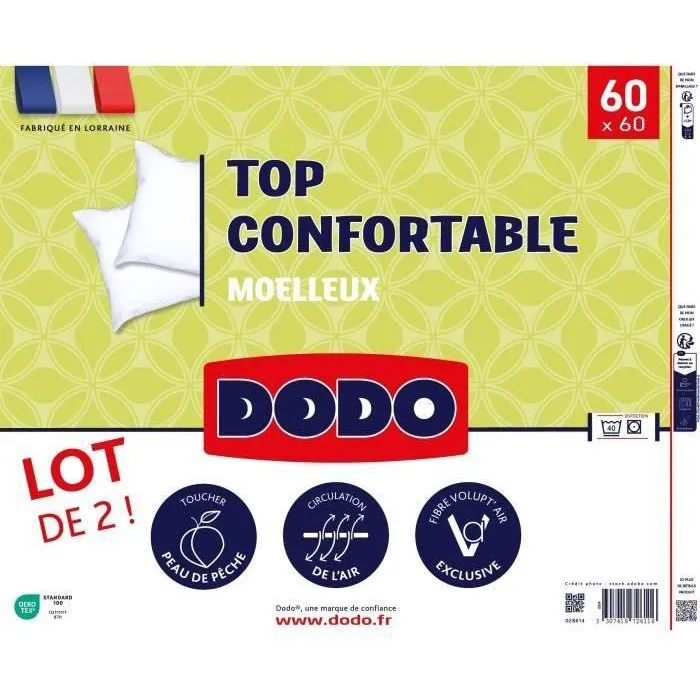 Dodo Juego 2 Almohadas Cómodas VOLUPT'AIR 60x60 cm Blanco DOD3307419726116 1