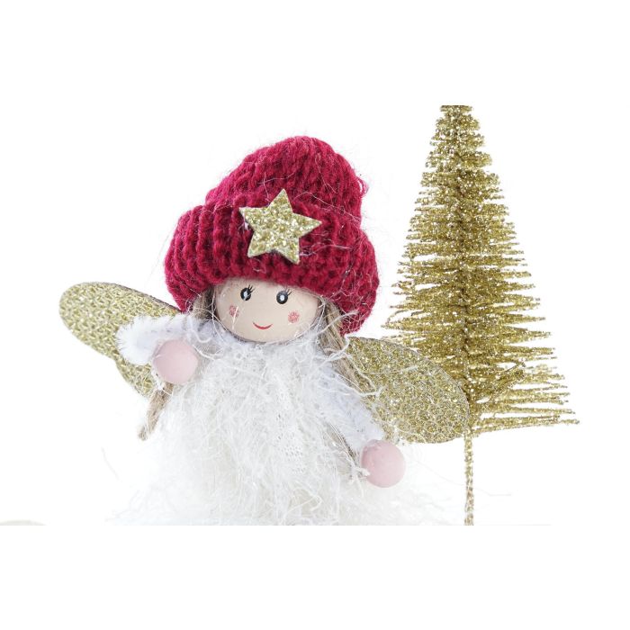 DKD Home Decor Figura Navidad Fantasía Hada Trineo MDF Poliéster Blanco Burdeos Dorado 14x5x14 cm 12 Unidades Surtidas 1