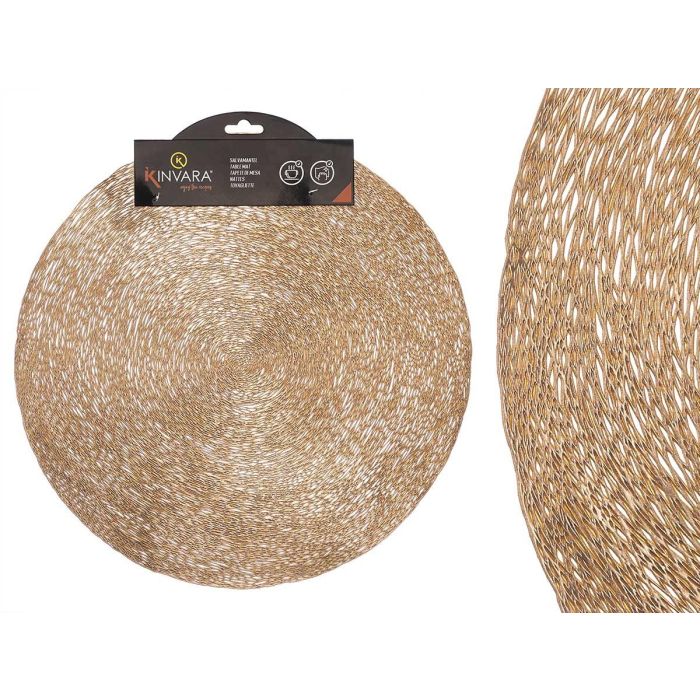 Salvamantel Redondo Kinvara Rayas Dorado 38x39 cm (48 Unidades) Salvamantel Redondo Kinvara Rayas Dorado 38x39 cm (48 Unidades)