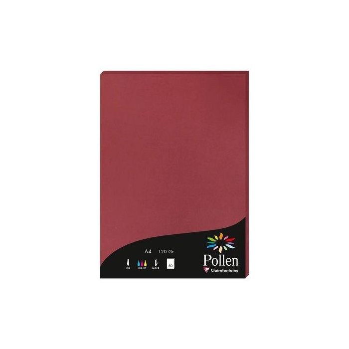 Papel Clairefontaine Pollen A4 120G 50H Burdeos
