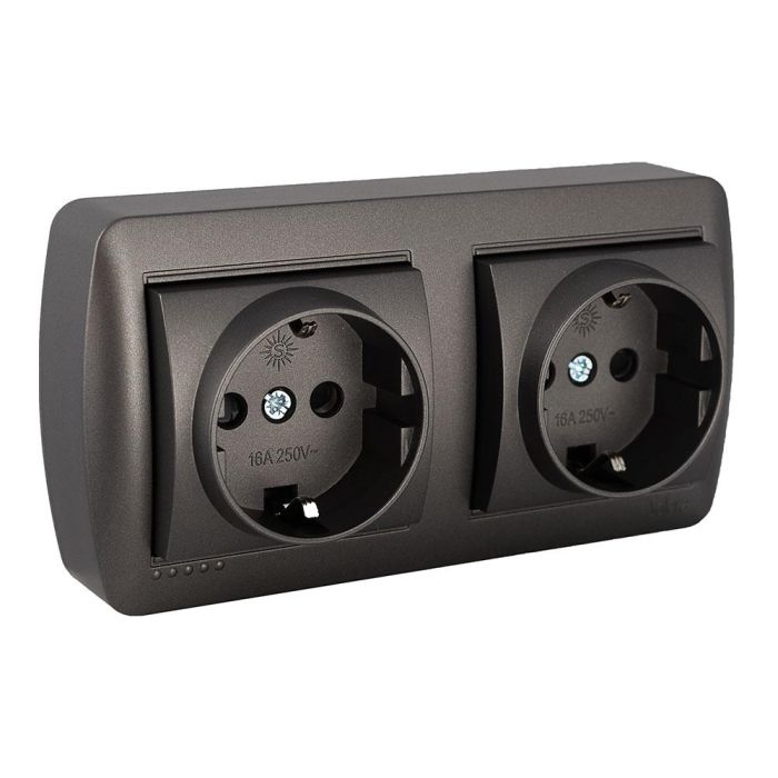 Solera Base fija doble 2p+t, 16A 250V~, color grafito, serie mural, 148x72x42 mm