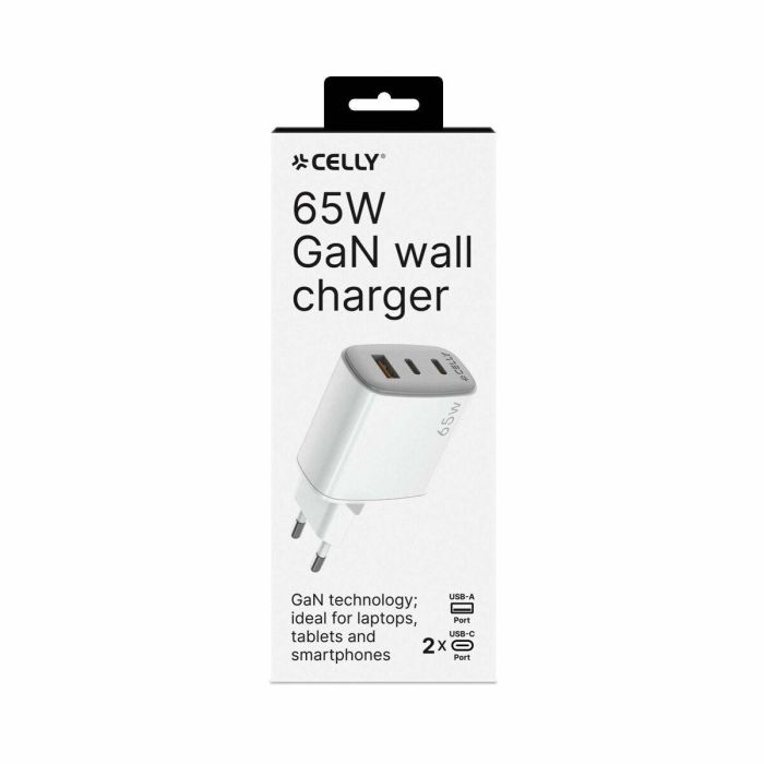 Cargador de Pared Celly UPTC1USB2USBC65 Blanco 1 Cargador de Pared Celly UPTC1USB2USBC65 Blanco 1