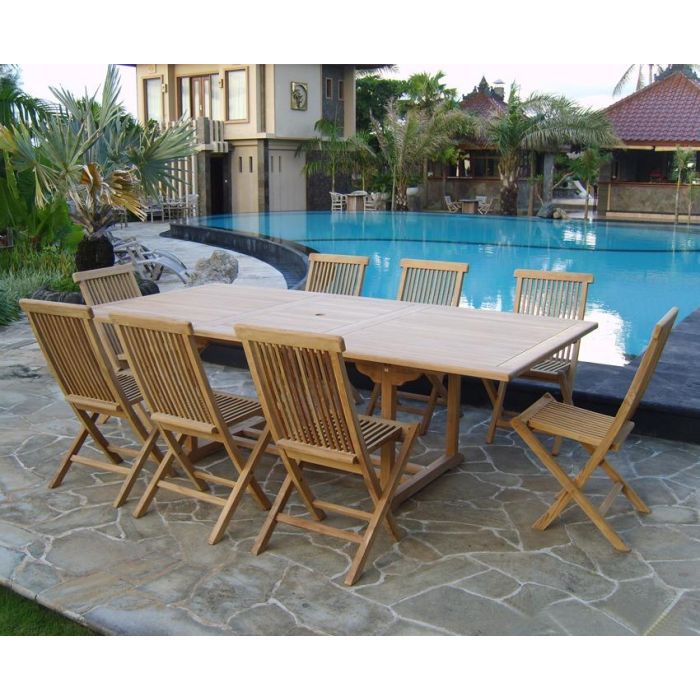 DKD Home Decor Mesa Comedor Jardín/Terraza Teca Marrón 180-240x100x75 cm Extensible con 8 Sillas Plegables (Set 9 Piezas) 1