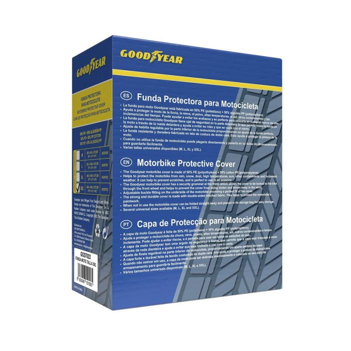 Goodyear GOD7023 Funda Protectora Universal para Moto Talla XXL. Impermeable, Antirrobo y Antiviento. Protege de Lluvia, Sol, Polvo y Arañazos. 1 Goodyear GOD7023 Funda Protectora Universal para Moto Talla XXL. Impermeable, Antirrobo y Antiviento. Protege de Lluvia, Sol, Polvo y Arañazos. 1