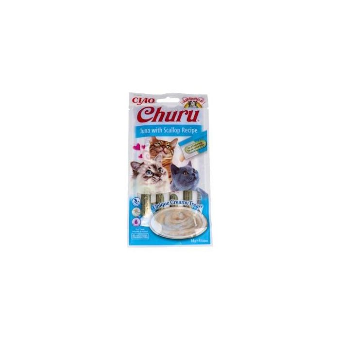 Churu Vet Snack Húmedo de Atún con Vieira para Gatos, 4 Sticks de 14g
