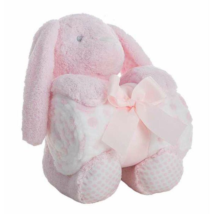 Peluche conejo rosa 28 cm con manta coralina 100x75 cm en caja Peluche conejo rosa 28 cm con manta coralina 100x75 cm en caja