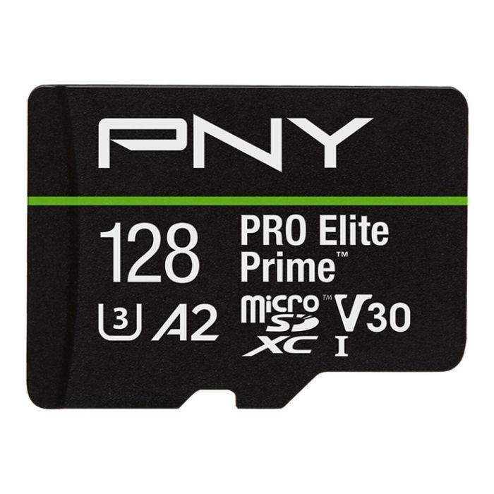 PNY Tarjeta MicroSDXC PRO Elite Prime 128GB UHS-I U3 V30 - Velocidad Lectura 200 MB/s, Escritura 150 MB/s, A2 para Apps, Ideal 4K