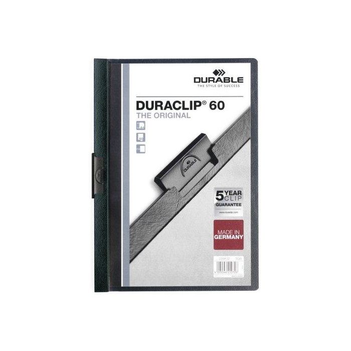 Durable Carpeta Duraclip Dossier Pinza Lateral Verde Oscuro, 60 Hojas, DIN A4, Polipropileno Transparente/Opaco